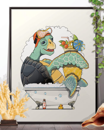 Funny Bathroom Print. Turtle in the Bath print