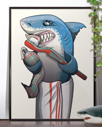 Great White Shark Cleaning Teeth Art Print