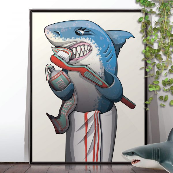 Great White Shark Cleaning Teeth Art Print