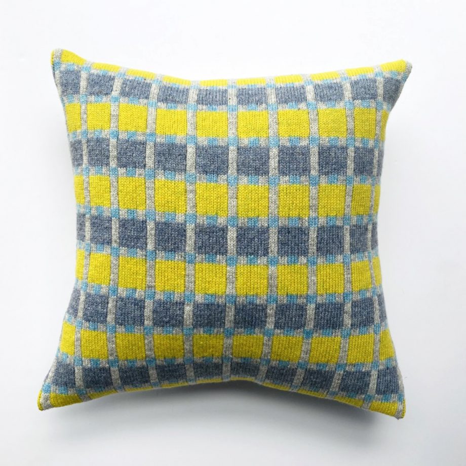 Pistachio and Grey Geometric Cushion 100% Lambswool