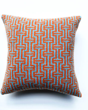 Bright Blue and Orange Cushion 100% Lambswool