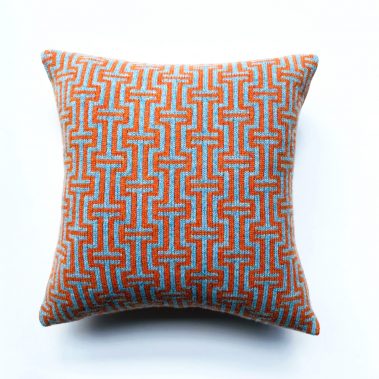 Bright Blue and Orange Cushion 100% Lambswool