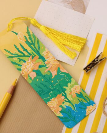Yellow Flowers Aluminium Bookmark, Garden Botanical Illustration, Metal Bookmark with Tassel