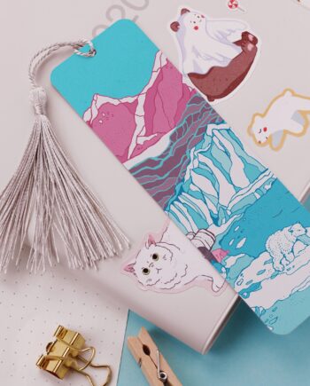 Arctic Aluminium Bookmark, Polar Bear Mountain Illustration, Winter Christmas Gift For Her