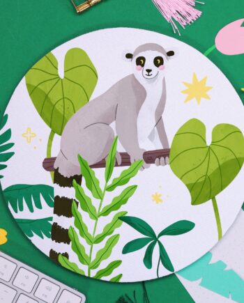 Lemur Mouse Pad, Jungle Animal, Exotic Summer Art, Cute Desk Gift, Plants