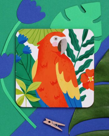 Scarlet Macaw Coaster, Parrot Coaster, Jungle Illustration