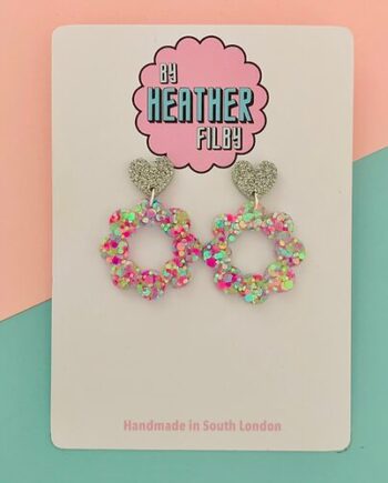 Lilac and Silver Dangle Glitter Earrings