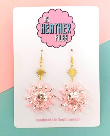 Blush Silver Glitter Sun Earrings