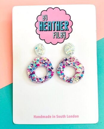 Blue and White Dangle Glitter Earrings
