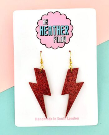 Red Glitter Lightening Bolt Earrings