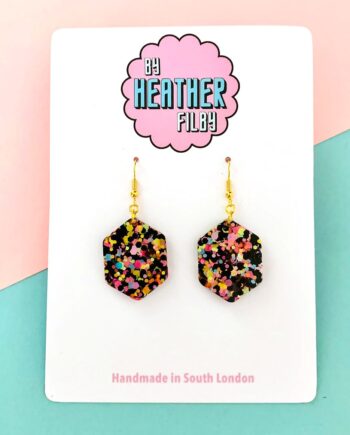Liquorice All-sorts Hexagon Glitter Resin Earrings