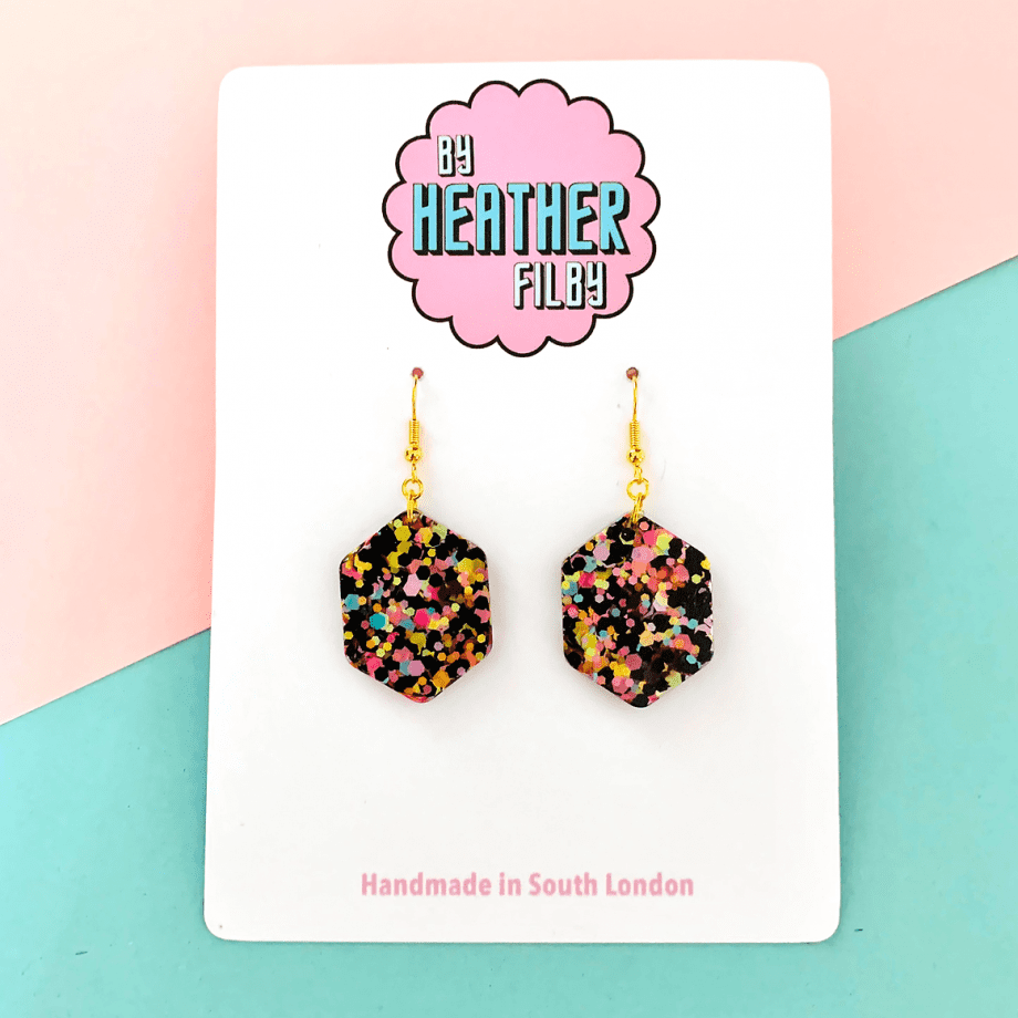 Liquorice All-sorts Hexagon Glitter Resin Earrings