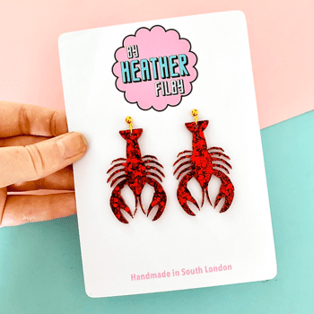 Lobster Red Glitter Earrings