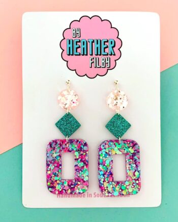 Lilac Turquoise and Pink Glitter Resin Earrings