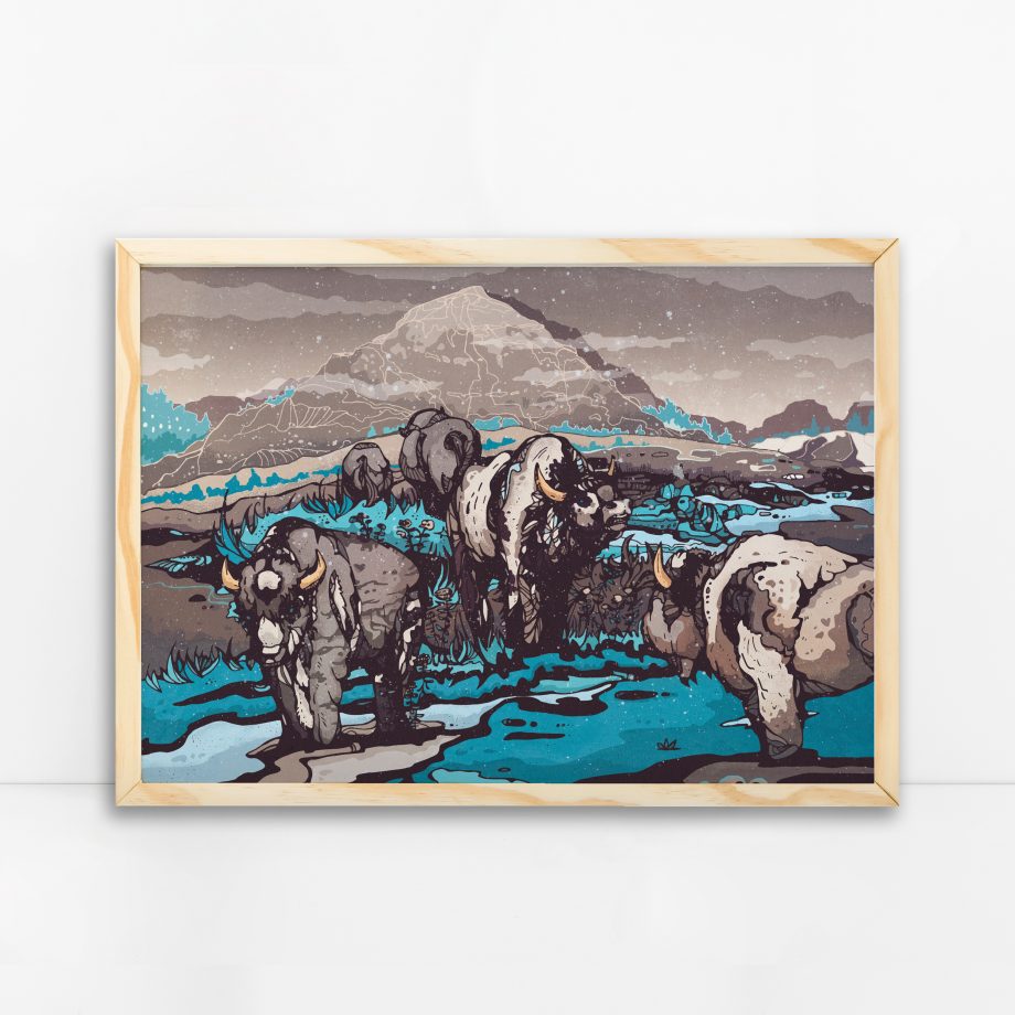 Bulls Art Print - Mountains - Landscape Art Print