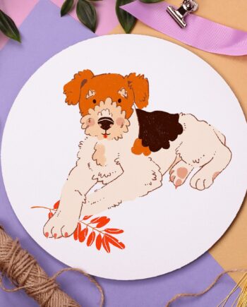 Fox Terrier Mouse Pad, Cute Dog Gift, Pink Cute Gift, Puppy Dog Illustration