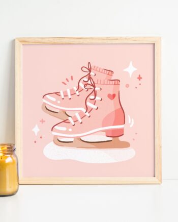 Pink Ice Skates Art Print - Winter Art Print - Christmas Print