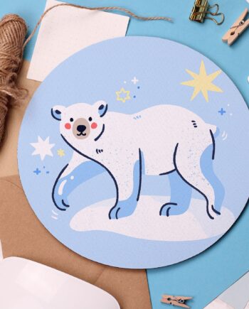 Polar Bear Mouse Pad, Arctic Animal, Bear Illustration, Cute Desk Gift, Stocking Fillers