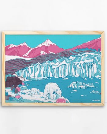 Polar Bears and Pink Mountains Art Print