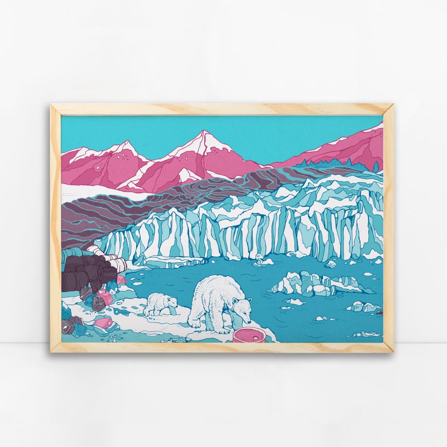 Polar Bears and Pink Mountains Art Print