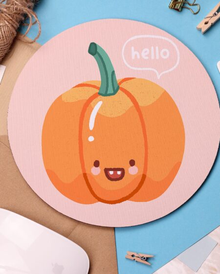 Pumpkin Mouse Pad, Autumn Gift, Halloween Art, Cute Autumn Office Accessory, Kawaii Illustration
