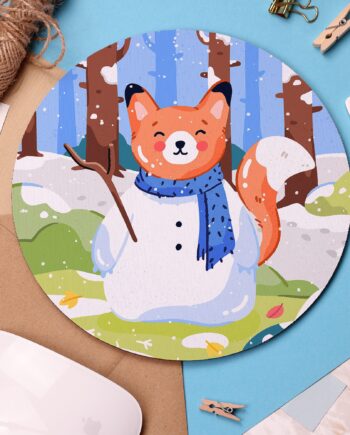 Snow Fox Mouse Pad, Arctic Animal, Snowman Fox Illustration, Cute Desk Gift, Stocking Fillers Ideas