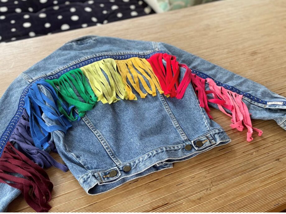 Vintage kids denim jacket with rainbow tassels