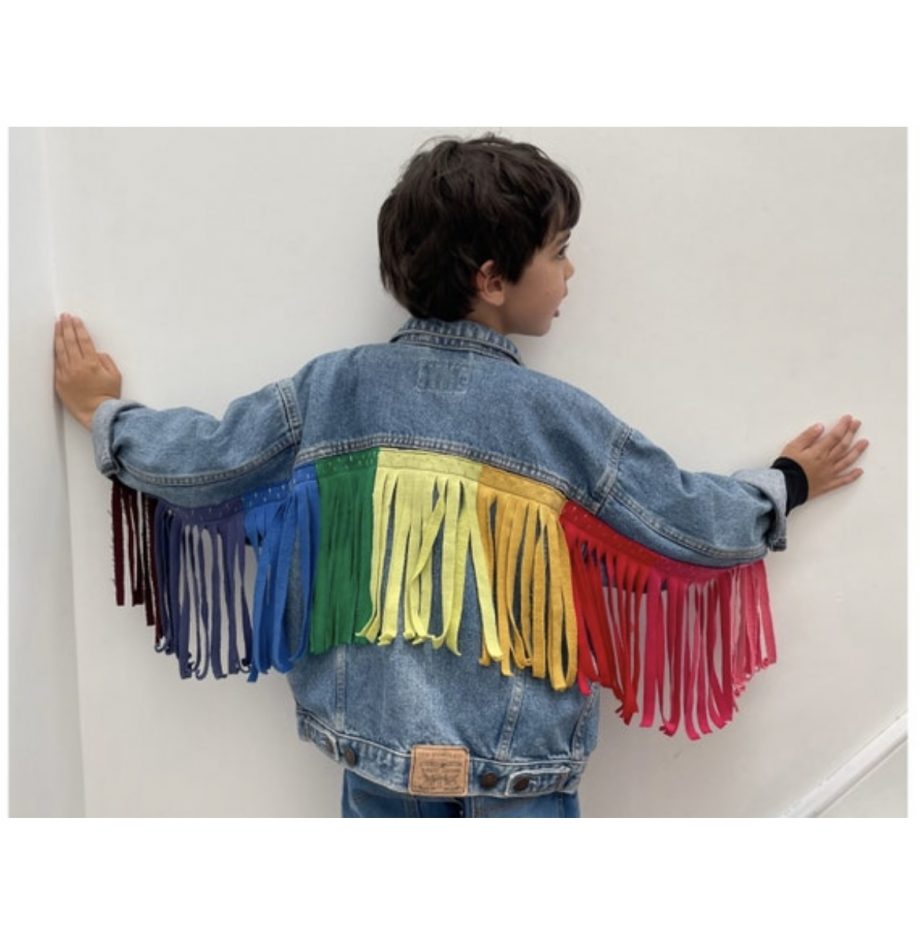 Vintage kids denim jacket with rainbow tassels