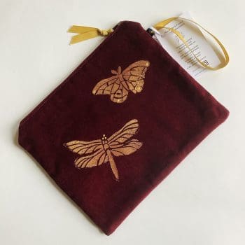 Butterfly with dragonfly wine velvet large pouch