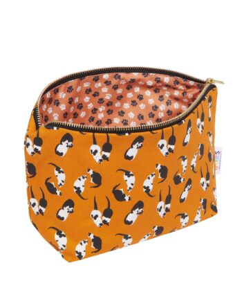 Cats Really useful bag shown with zip open to reveal printed lining