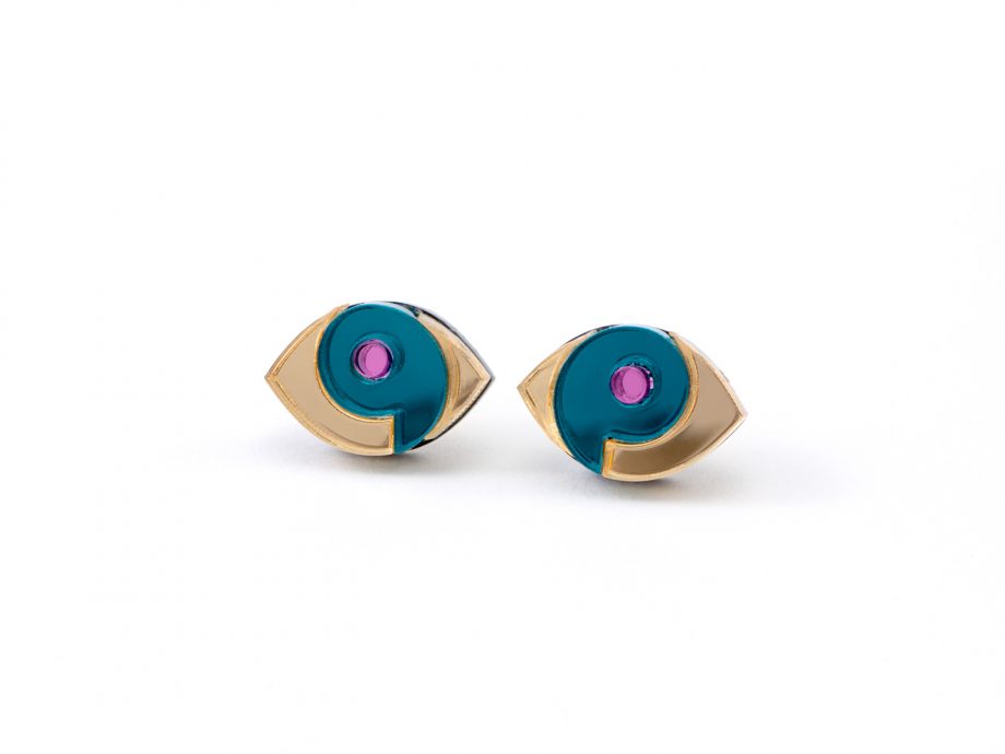 FORM066 HORUS Mini Stud Earrings - Gold and Teal