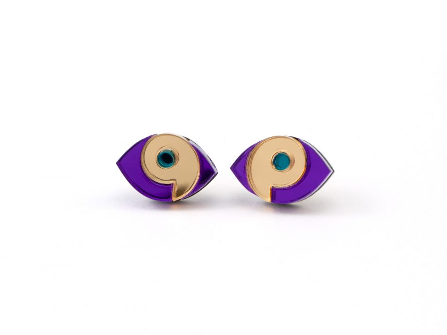 FORM066 HORUS Mini Stud Earrings - Purple and Gold