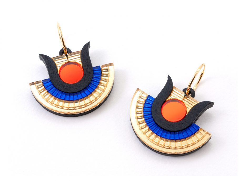 Perspex Statement Mini Earrings- Blue, Orange