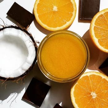 sugar body scrub with chocolate and orange scent