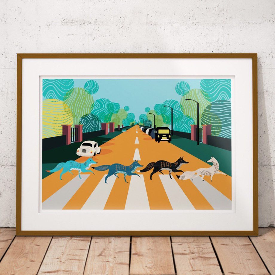 Abbey Road Foxes Illustrated Art Print