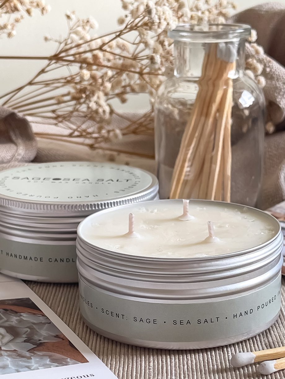 Sage and Sea Salt 3 Wick Soy Candle in a Tin