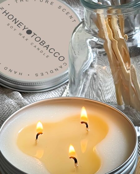 Honey and Tobacco 3 Wick Soy Candle in a Tin