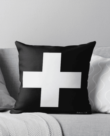 Swiss Cross Cushion - Black on White - Large Cross
