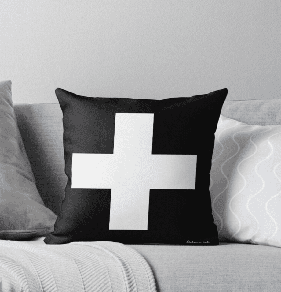 Swiss Cross Cushion - Black on White - Large Cross