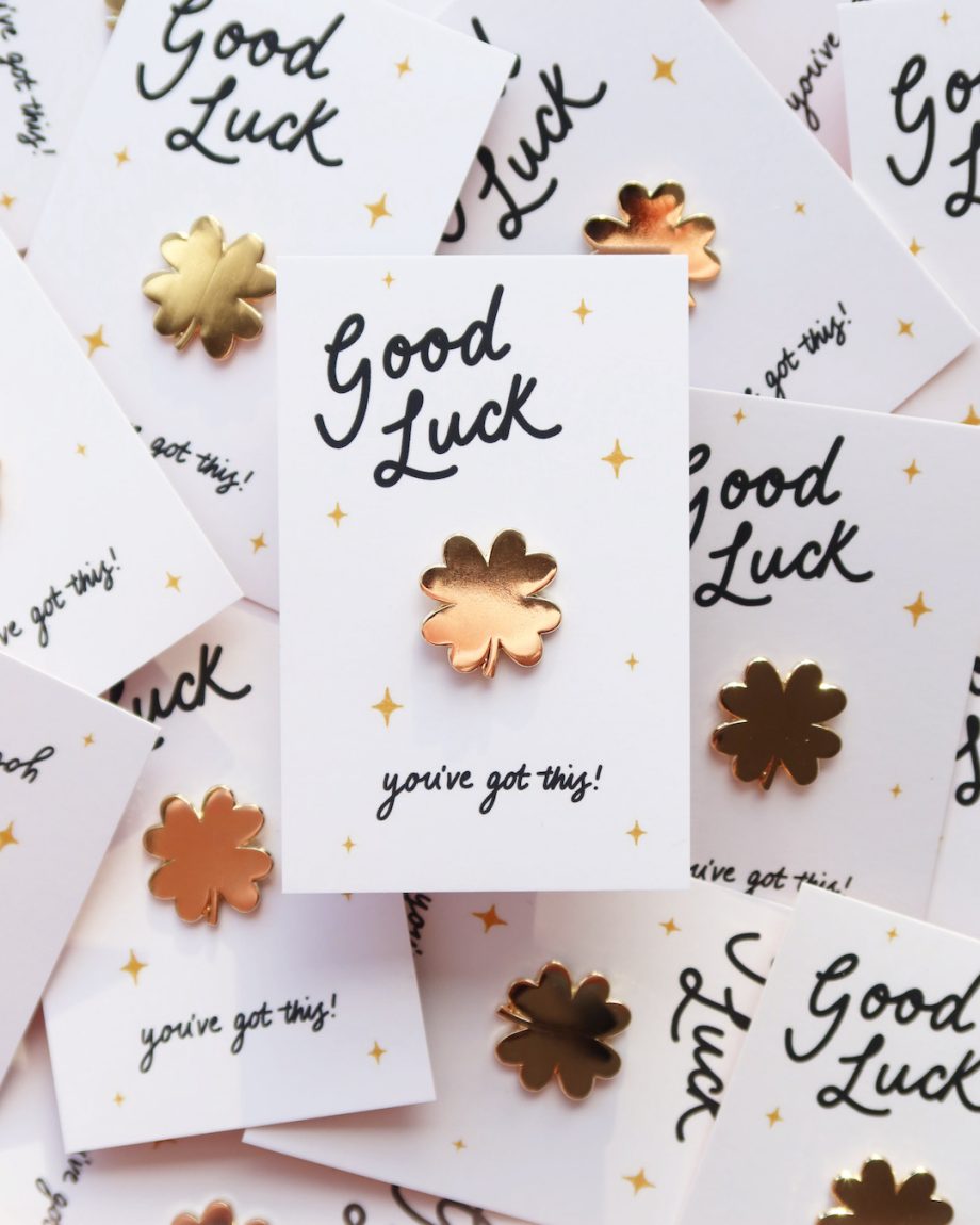 Gold Four Leaf Clover Pin Badge | Good Luck Gift | Lucky Clover Present