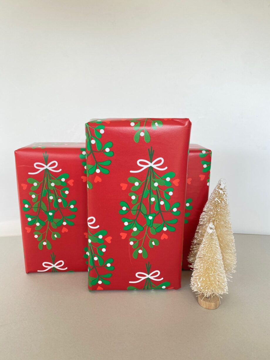 Mistletoe and Hearts Festive Wrapping Paper