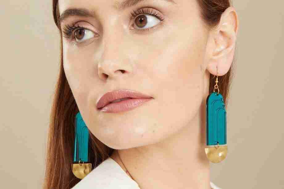 Art deco Green, Blue and Purple fountain earrings