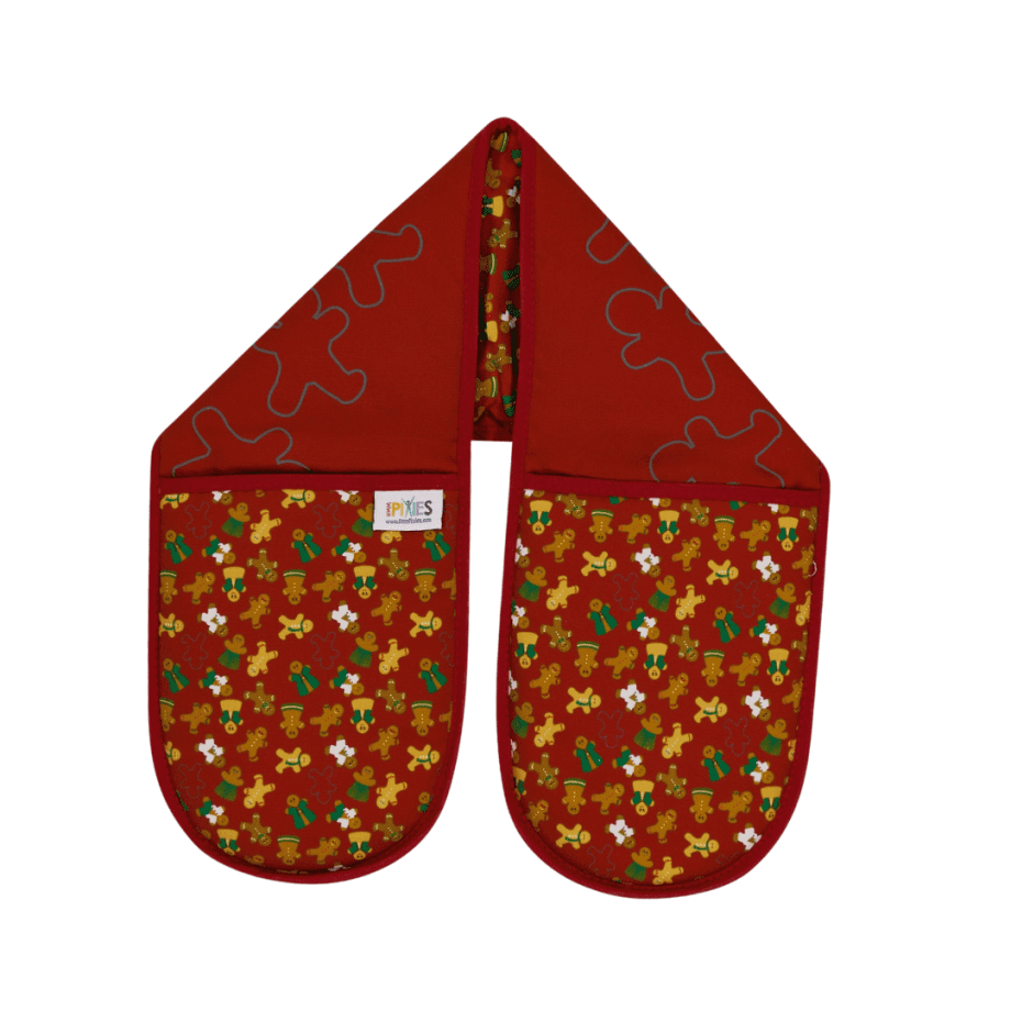 Gingerbread Folk organic cotton double oven gloves