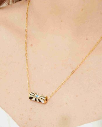 Art Deco Necklace - Mildred – Black and White Enamel Evil Eye