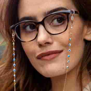 Glasses Chain – Dainty Light Blue And Dark Blue Evil Eye Chain