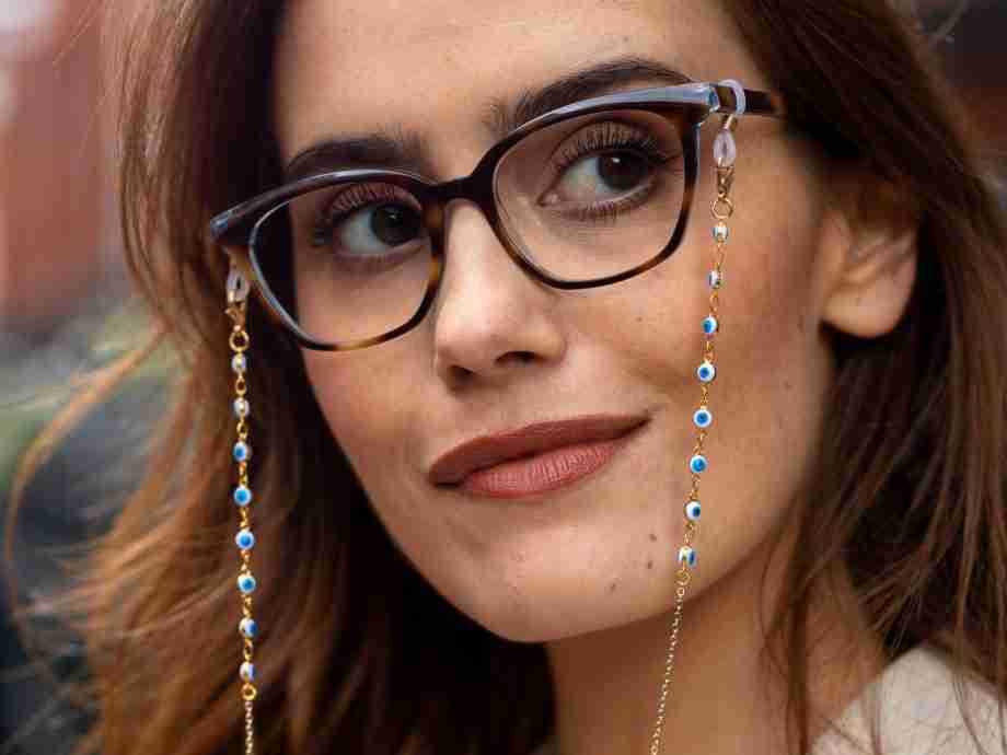 Glasses Chain – Dainty Light Blue And Dark Blue Evil Eye Chain