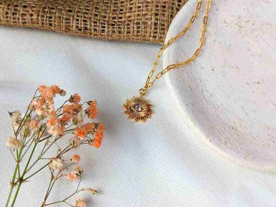 Necla- 24kt Gold Plated White Evil Eye Necklace