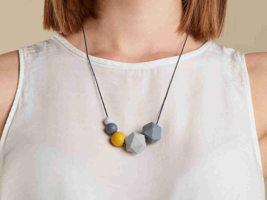 Silicone Necklace – Grey and Mustard Yellow