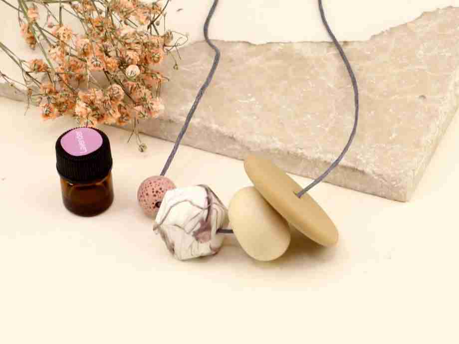 Essential Oil Diffuser White, Peach and Beige Silicone Necklace