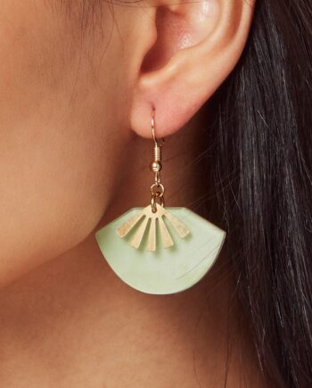 Art Deco Earrings - Natural Jade Stone Brass Earrings